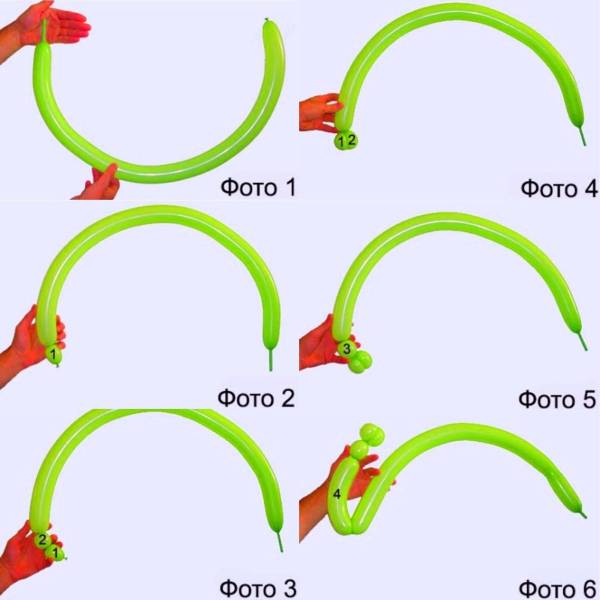 Змея из шарика колбаски схема