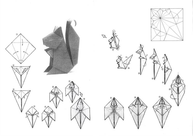 Белка оригами из бумаги для детей схема