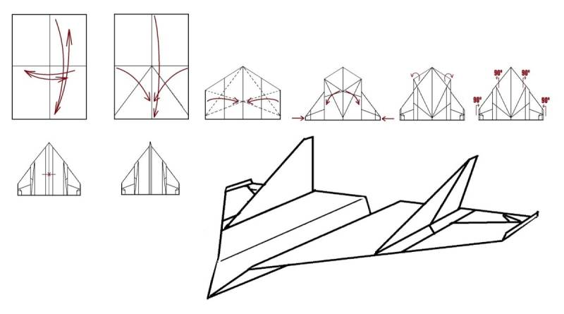 Схема сборки бумажного самолетика