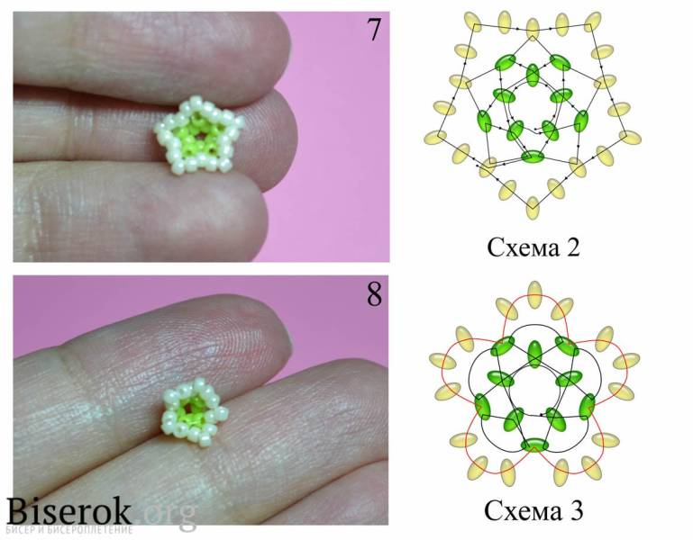 Схема маленьких цветочков из бисера