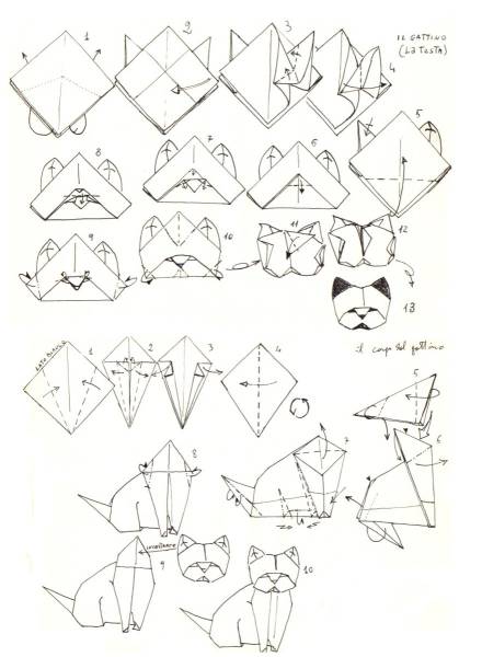 Кошка оригами из бумаги объемная схема