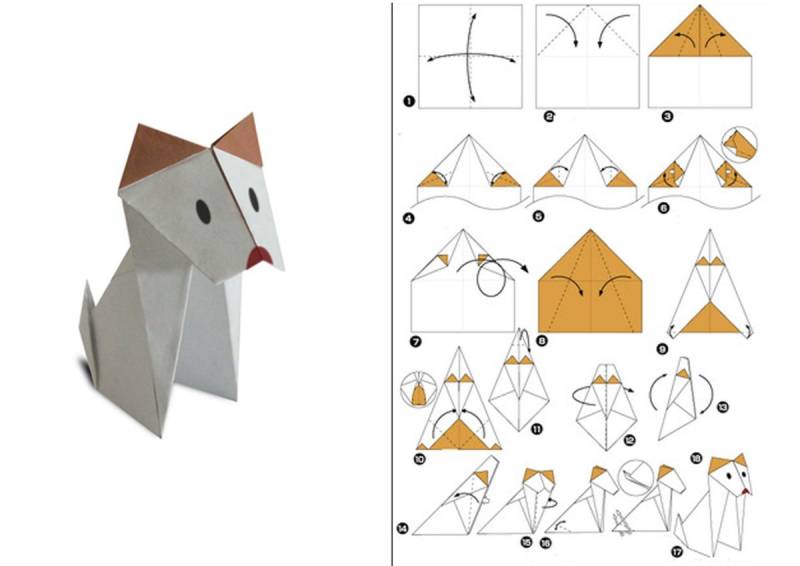 Собака из бумаги оригами для детей пошагово