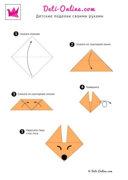 Оригами мордочка лиса схема для детей