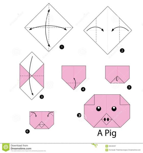Оригами из бумаги для начинающих поросенок