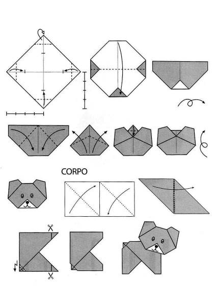 Оригами из бумаги медведь схема для начинающих