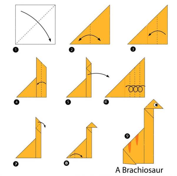 Оригами динозавр из бумаги для детей