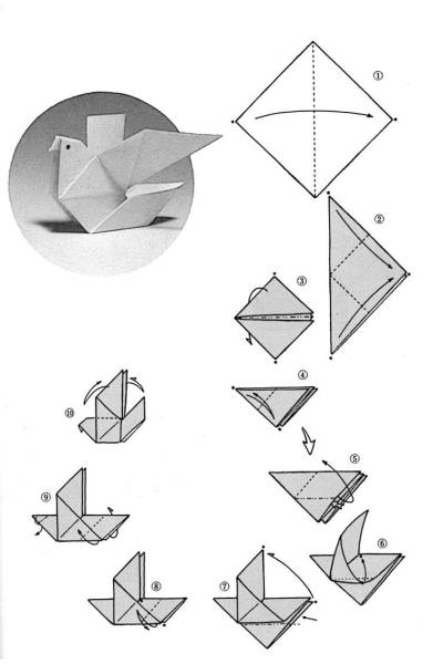 Голубь оригами из бумаги для начинающих