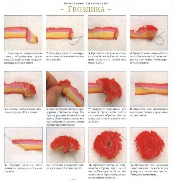 Гвоздика из атласной ленты