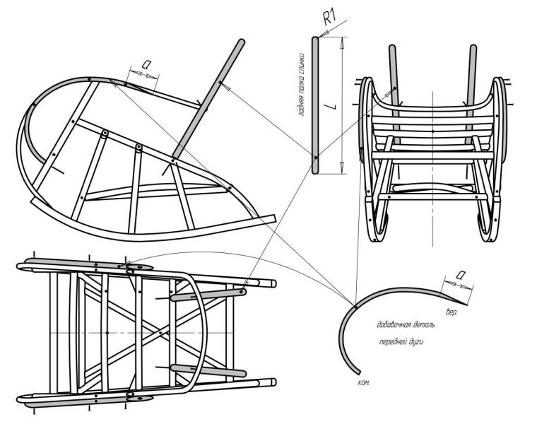 Кресло качалка вид сбоку чертеж
