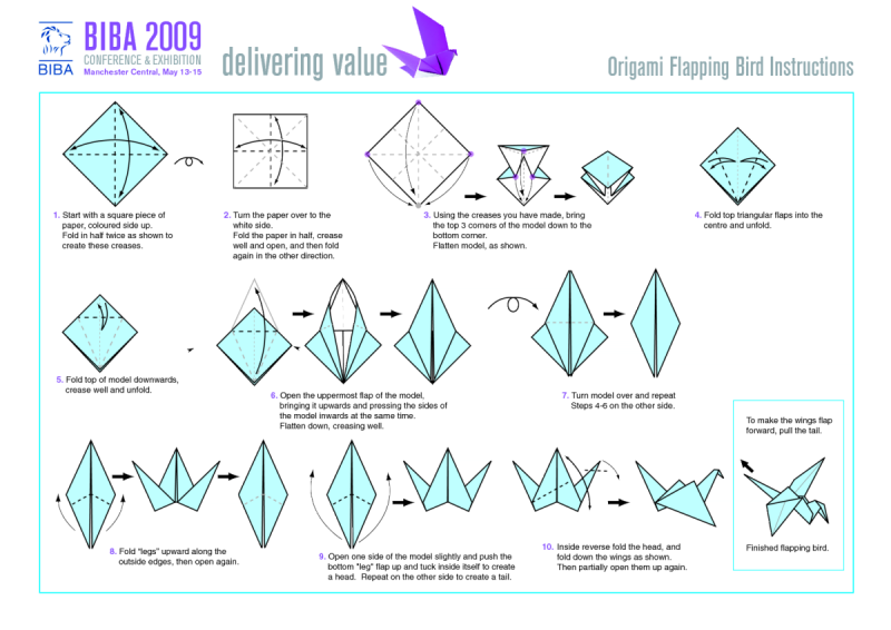 Схема оригами Журавлик из бумаги