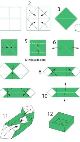 Оригами коробочка с крышкой из 1 листа бумаги