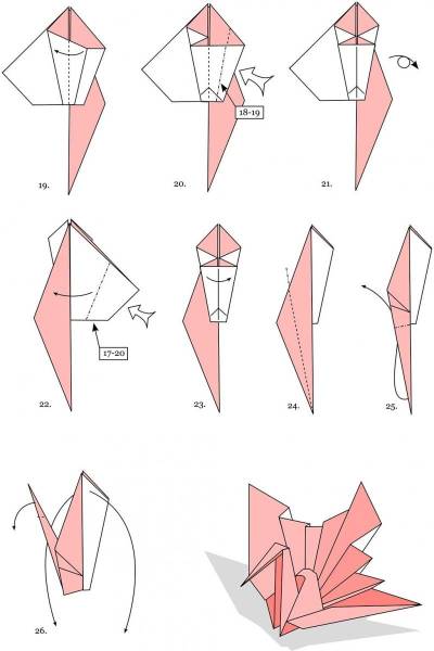 Журавлик оригами из бумаги пошагово