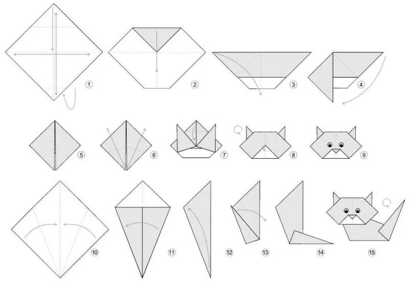 Котик оригами из бумаги для детей схема