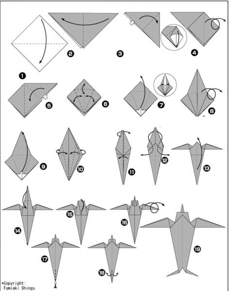 Оригами из бумаги схемы птицы