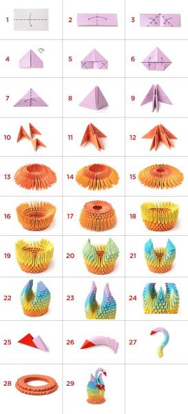 Модульное оригами лебедь схема сборки пошагово для начинающих