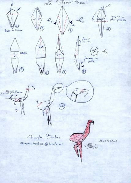 Оригами Фламинго схема сборки